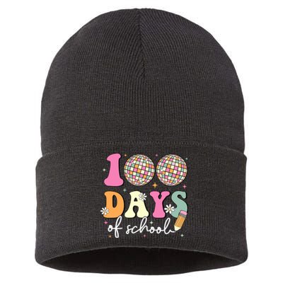 100 Days Of School Teachers Retro Disco 100th Day Of School Sustainable Knit Beanie