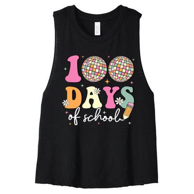 100 Days Of School Teachers Retro Disco 100th Day Of School Women's Racerback Cropped Tank