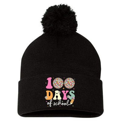 100 Days Of School Teachers Retro Disco 100th Day Of School Pom Pom 12in Knit Beanie