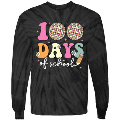 100 Days Of School Teachers Retro Disco 100th Day Of School Tie-Dye Long Sleeve Shirt