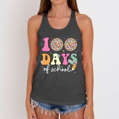 100 Days Of School Teachers Retro Disco 100th Day Of School Women's Knotted Racerback Tank