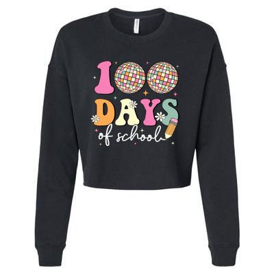 100 Days Of School Teachers Retro Disco 100th Day Of School Cropped Pullover Crew