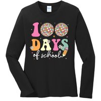 100 Days Of School Teachers Retro Disco 100th Day Of School Ladies Long Sleeve Shirt