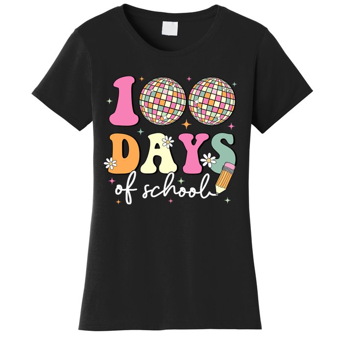 100 Days Of School Teachers Retro Disco 100th Day Of School Women's T-Shirt