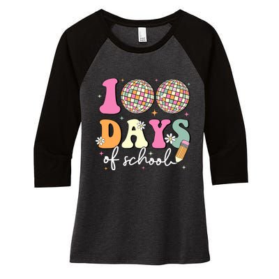 100 Days Of School Teachers Retro Disco 100th Day Of School Women's Tri-Blend 3/4-Sleeve Raglan Shirt