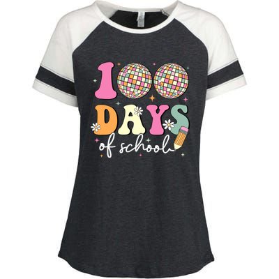 100 Days Of School Teachers Retro Disco 100th Day Of School Enza Ladies Jersey Colorblock Tee