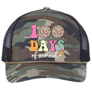 100 Days Of School Teachers Retro Disco 100th Day Of School Retro Rope Trucker Hat Cap