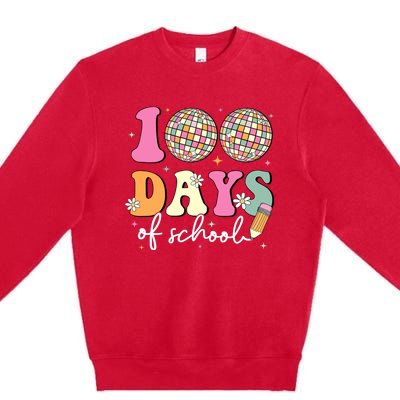 100 Days Of School Teachers Retro Disco 100th Day Of School Premium Crewneck Sweatshirt