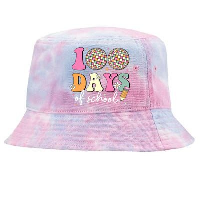 100 Days Of School Teachers Retro Disco 100th Day Of School Tie-Dyed Bucket Hat