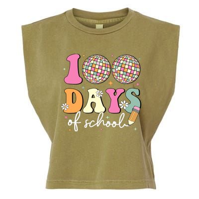 100 Days Of School Teachers Retro Disco 100th Day Of School Garment-Dyed Women's Muscle Tee