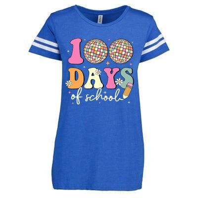 100 Days Of School Teachers Retro Disco 100th Day Of School Enza Ladies Jersey Football T-Shirt