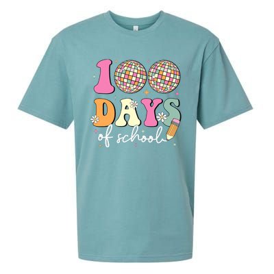 100 Days Of School Teachers Retro Disco 100th Day Of School Sueded Cloud Jersey T-Shirt