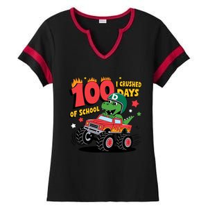 100 Days Of School Monster Truck 100th Day Of School Trex Ladies Halftime Notch Neck Tee