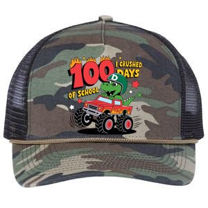 100 Days Of School Monster Truck 100th Day Of School Trex Retro Rope Trucker Hat Cap