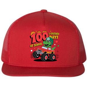 100 Days Of School Monster Truck 100th Day Of School Trex Flat Bill Trucker Hat