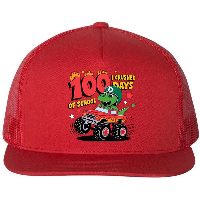 100 Days Of School Monster Truck 100th Day Of School Trex Flat Bill Trucker Hat