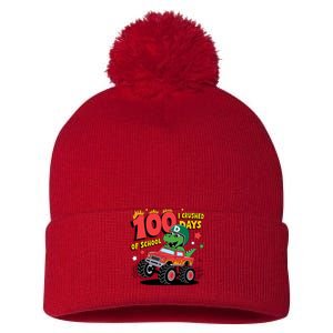 100 Days Of School Monster Truck 100th Day Of School Trex Pom Pom 12in Knit Beanie