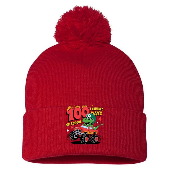 100 Days Of School Monster Truck 100th Day Of School Trex Pom Pom 12in Knit Beanie