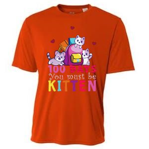 100 Days Of School You Must Be Kitten Funny Students Cooling Performance Crew T-Shirt