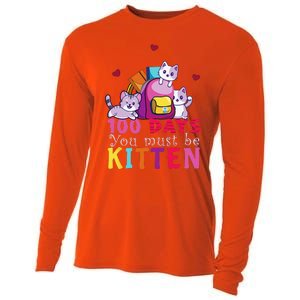 100 Days Of School You Must Be Kitten Funny Students Cooling Performance Long Sleeve Crew