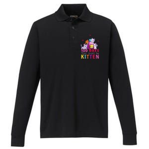 100 Days Of School You Must Be Kitten Funny Students Performance Long Sleeve Polo