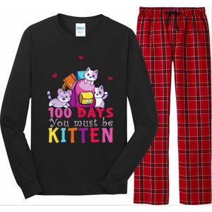 100 Days Of School You Must Be Kitten Funny Students Long Sleeve Pajama Set