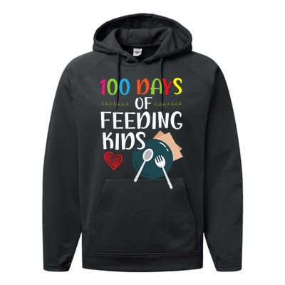 100 Days Of Feeding  Lunch Lady School Canteen Performance Fleece Hoodie