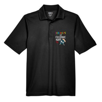 100 Days Of Feeding  Lunch Lady School Canteen Men's Origin Performance Pique Polo