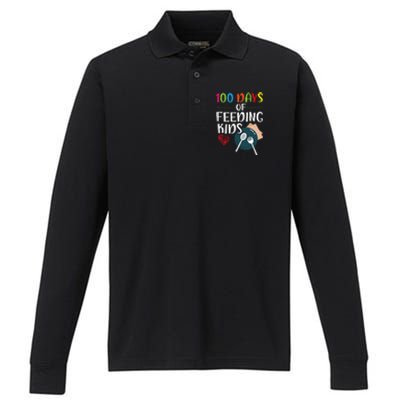 100 Days Of Feeding  Lunch Lady School Canteen Performance Long Sleeve Polo