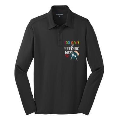 100 Days Of Feeding  Lunch Lady School Canteen Silk Touch Performance Long Sleeve Polo