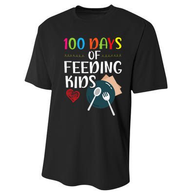 100 Days Of Feeding  Lunch Lady School Canteen Performance Sprint T-Shirt