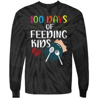 100 Days Of Feeding  Lunch Lady School Canteen Tie-Dye Long Sleeve Shirt