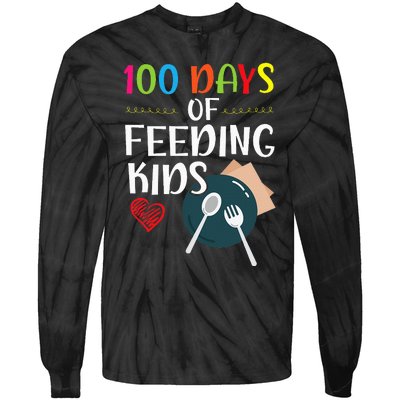 100 Days Of Feeding  Lunch Lady School Canteen Tie-Dye Long Sleeve Shirt