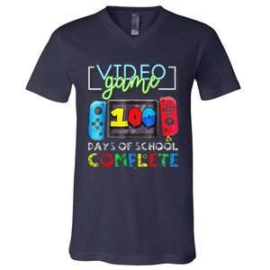 100 Days Of School Complete 100th Day Of Video Games V-Neck T-Shirt