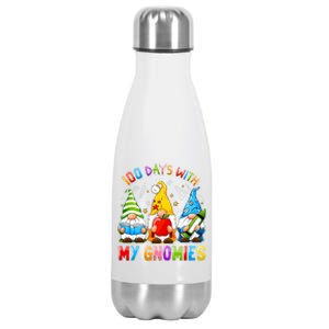 100th Day Of School Gnome Teachers Students 100 Days Smarter Gift Stainless Steel Insulated Water Bottle