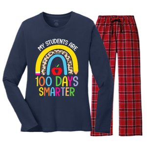 100th Day of School My Students are 100 Days Smarter Teacher Women's Long Sleeve Flannel Pajama Set 