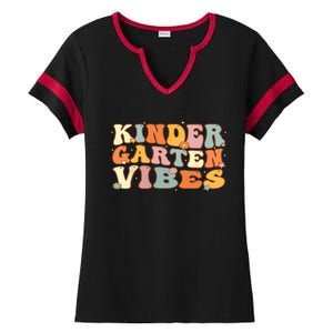 1st Day of School Kindergarten Vibes Student Teacher Ladies Halftime Notch Neck Tee