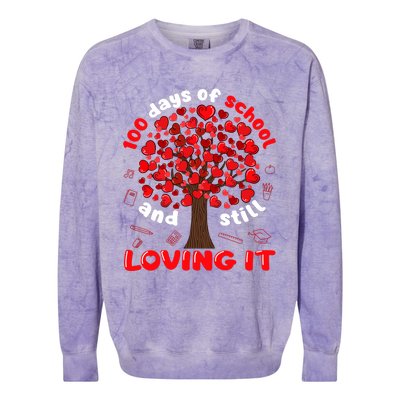 100 Days Of School And I Still Love It Tree Hearts Teacher Gift Colorblast Crewneck Sweatshirt