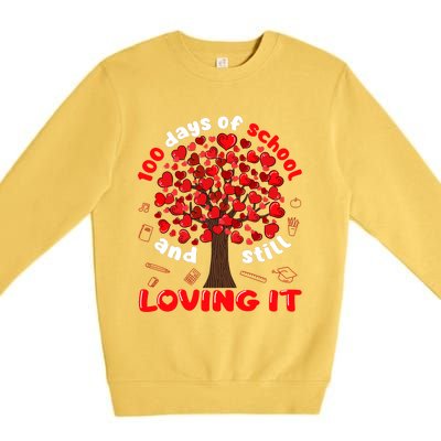 100 Days Of School And I Still Love It Tree Hearts Teacher Gift Premium Crewneck Sweatshirt