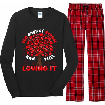 100 Days Of School And I Still Love It Tree Hearts Teacher Gift Long Sleeve Pajama Set