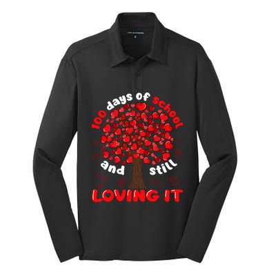 100 Days Of School And I Still Love It Tree Hearts Teacher Gift Silk Touch Performance Long Sleeve Polo