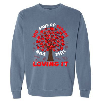 100 Days Of School And I Still Love It Tree Hearts Teacher Gift Garment-Dyed Sweatshirt