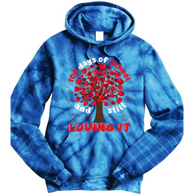 100 Days Of School And I Still Love It Tree Hearts Teacher Gift Tie Dye Hoodie