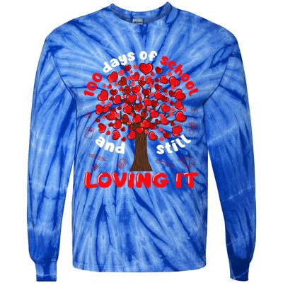 100 Days Of School And I Still Love It Tree Hearts Teacher Gift Tie-Dye Long Sleeve Shirt