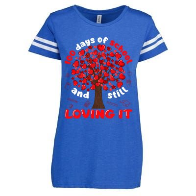 100 Days Of School And I Still Love It Tree Hearts Teacher Gift Enza Ladies Jersey Football T-Shirt