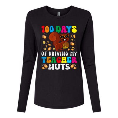 100 Days Of Driving My Teacher Nuts Squirrel Days Of School Womens Cotton Relaxed Long Sleeve T-Shirt