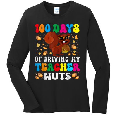 100 Days Of Driving My Teacher Nuts Squirrel Days Of School Ladies Long Sleeve Shirt