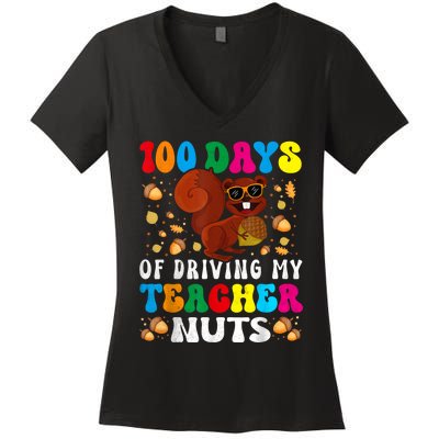 100 Days Of Driving My Teacher Nuts Squirrel Days Of School Women's V-Neck T-Shirt