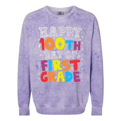 100 Days of School Design 100th Day of 1st Grade Teacher Colorblast Crewneck Sweatshirt