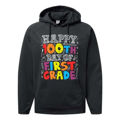 100 Days of School Design 100th Day of 1st Grade Teacher Performance Fleece Hoodie